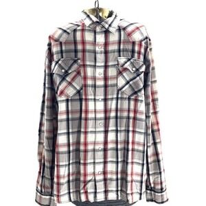 Vintage Levi’s‎ Pearl Snap Western Cowboy Plaid Long Sleeved Shirt Mens Size L